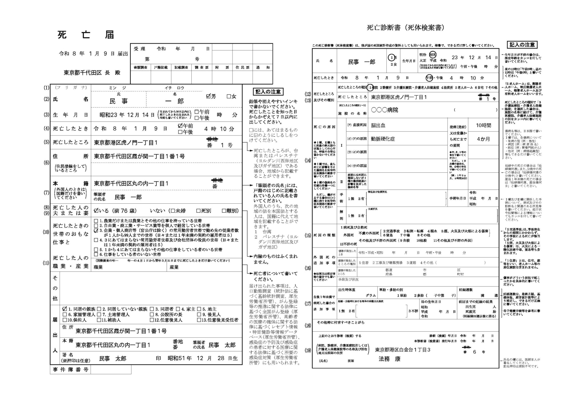 死亡届の見本(法務局HPより引用)
